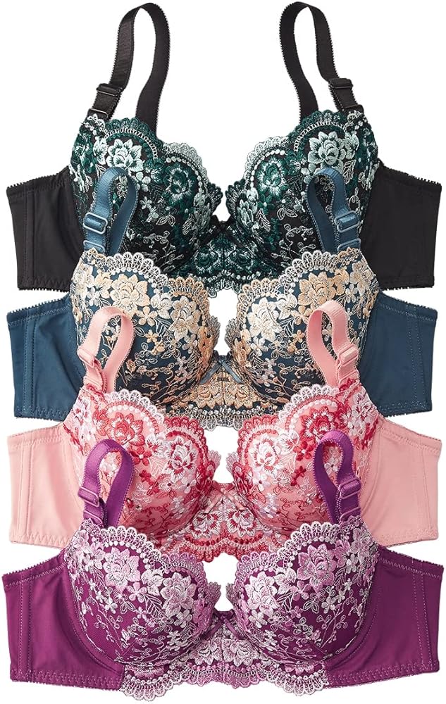 Amazon | [ニッセン] ブラジャー 花柄刺しゅうブラジャー4枚組 4枚組